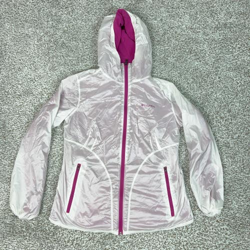 Columbia Jacket Womens Large Pink Hooded Full Zip Fleece Windbreaker Hiking Gorp
