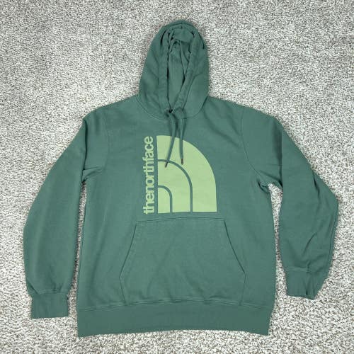 The North Face Hoodie Mens Large Green Logo Pullover Sweatshirt Fleece Outdoor