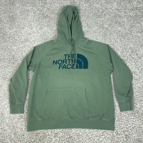 North Face Hoodie Womens XL Green Pullover Fleece Logo Sweatshirt Outdoor Hiking