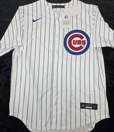 Mens CHICAGO CUBS Sewn 100% REAL Baseball Jersey NWT WHITE P/S $115