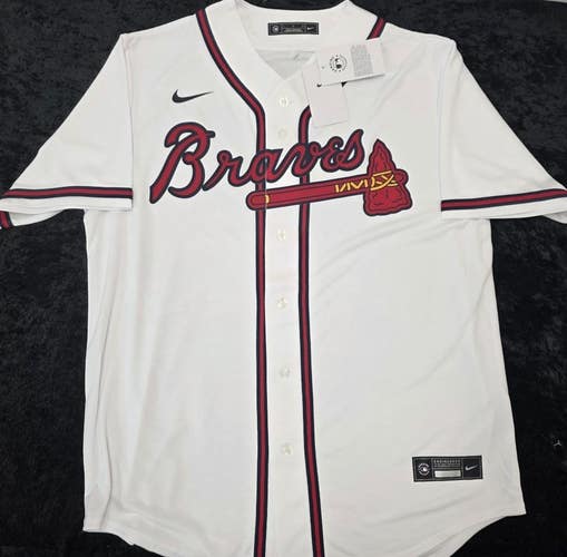 Mens ATLANTA BRAVES Sewn 100% REAL Baseball Jersey NWT WHITE $115