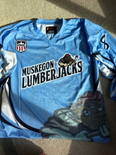 Muskegon Lumberjacks USHL Blue Large Adult Unisex Jersey (New)