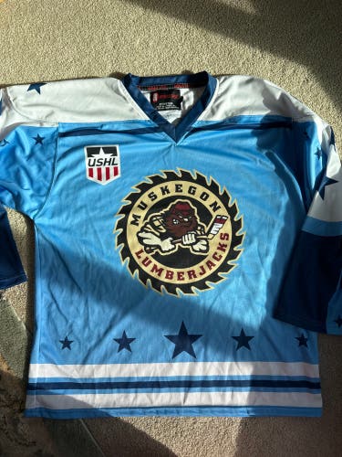 Muskegon Lumberjacks USHL Blue Medium Adult Unisex Jersey (New)