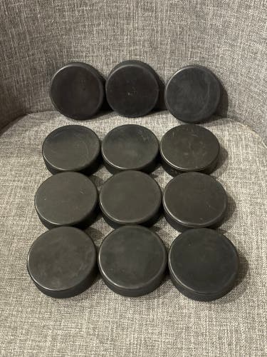 Ice Hockey Pucks Lot of 12 Blank Black Brand New