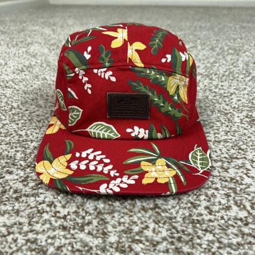 Vans Hat Cap Strap Back Red Floral Hawaiian 5 Panel Camp Leather Patch Mens