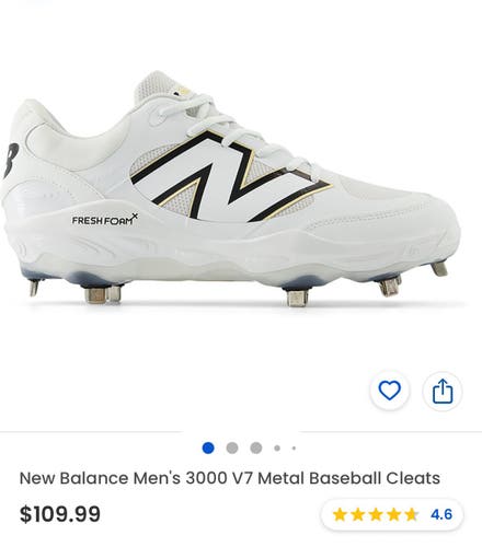 White Men's Size M 9.5 (W 10.5) Adult New Balance 3000v7 Low Top Metal (New)