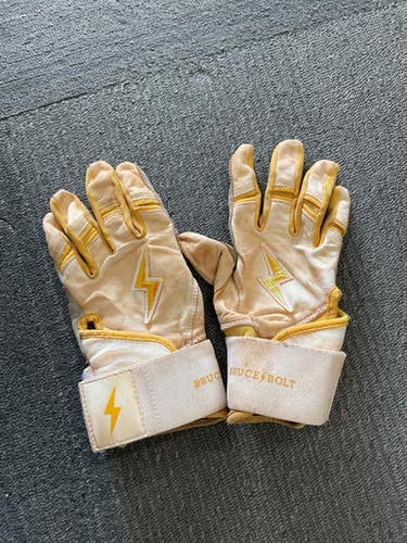 Used BRUCE BOLT BB/SB Batting Gloves White And Yellow MD 11614-S000233989