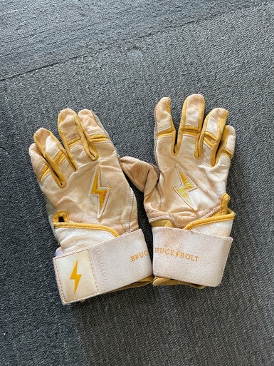 Used BRUCE BOLT BB/SB Batting Gloves White And Yellow MD 11614-S000233989