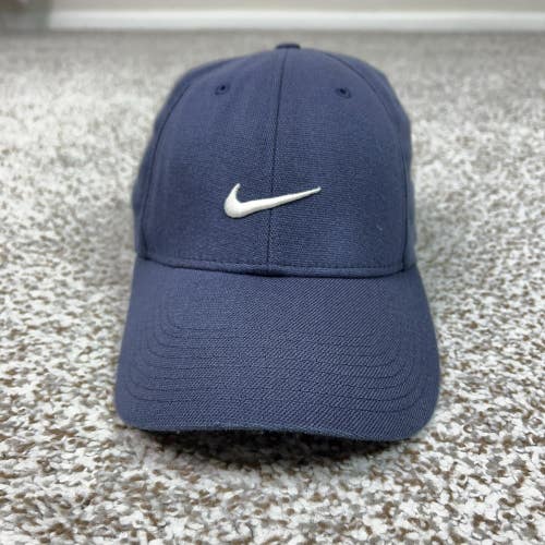 Nike Hat Cap Fitted Mens One Size Blue Twill Swoosh Logo Casual Sports Gray Tag