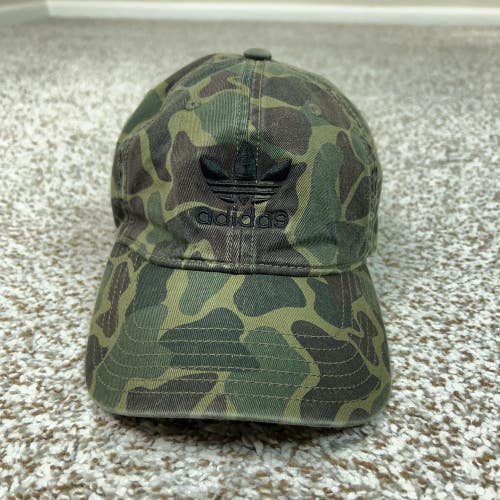 Adidas Hat Cap Strap Back Mens One Size Green Camo Trefoil Logo Outdoor Hunting