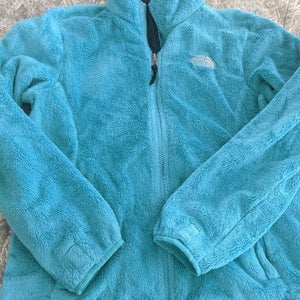 The North Face Womens Turquoise Fuzzy Jacket Size M Zip Front Zipper Pockets