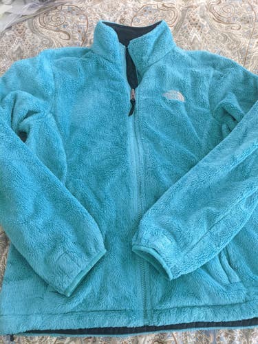 The North Face Womens Turquoise Fuzzy Jacket Size M Zip Front Zipper Pockets