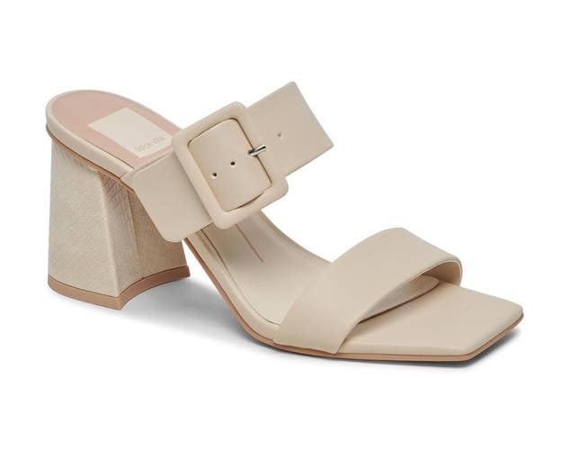 Dolce Vita Paca Sandals Women's 9.5 M Ivory Square Toe Block Heel Slip-On NCZ142