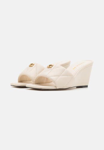 Coach Emma Sandals Women's US 7.5 B Chalk Leather Square Toe Wedge Heel NCZ173