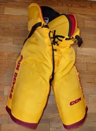 ARIZONA STATE Sun Devils hockey gold CCM game-worn pants worn by #11 Benji Eckerle