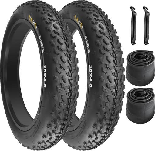 SIMEIQI 20" E-Bike Fat Tires 20 x 4.0 Folding Bead Tire 2 Tires 2 Tubes