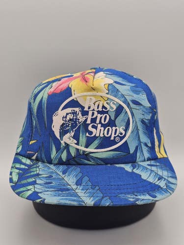 Vintage Bass Pro Shops Floral All Over Print Fishing Hat Cap Vtg Snapback
