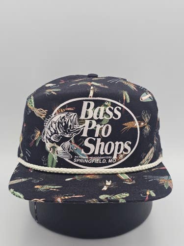 Vintage 90's Bass Pro Shops Black Floral Fishing Sports Hat USA Made Snapback
