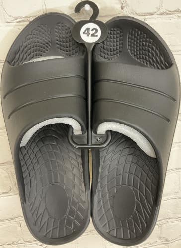 Adult Unisex Recovery Comfort Foam Open Toed Slides Slip Resistant Bottom Black