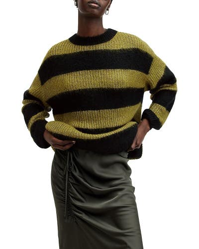 Allsaints Onyx Sweater Womens Medium Black Olive Long Sleeve Crew Neck GBO160