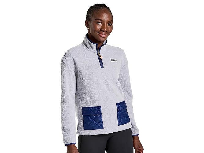 Saucony Rested Jacket Womens Medium Gray Sherpa Quarter Zip Long Sleeve GBO159