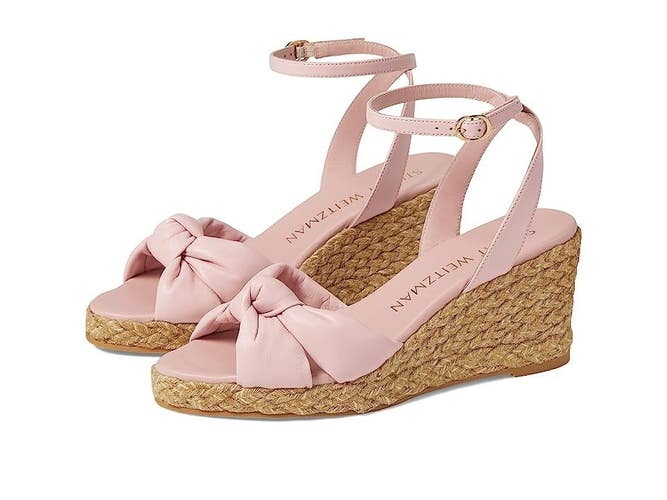 Stuart Weitzman Playa Snadals Women's 9B Pink Espadrille Knot Wedge Heel KHD2149