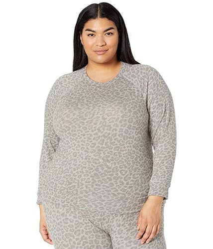 Beyond Yoga Sweatshirt Women's 2X Gray Leopard Stretch Crew Neck Pullover GBO155