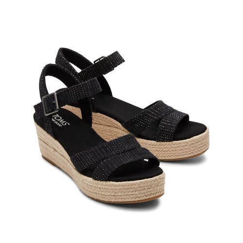 Toms Audrey 10020749 Sandals Women's 8 Black Ankle Strap Espadrille Wedge VER153