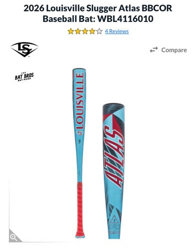 2026 Louisville Slugger Atlas Alloy BBCOR Certified Bat (-3) 28 oz 31" (Used)
