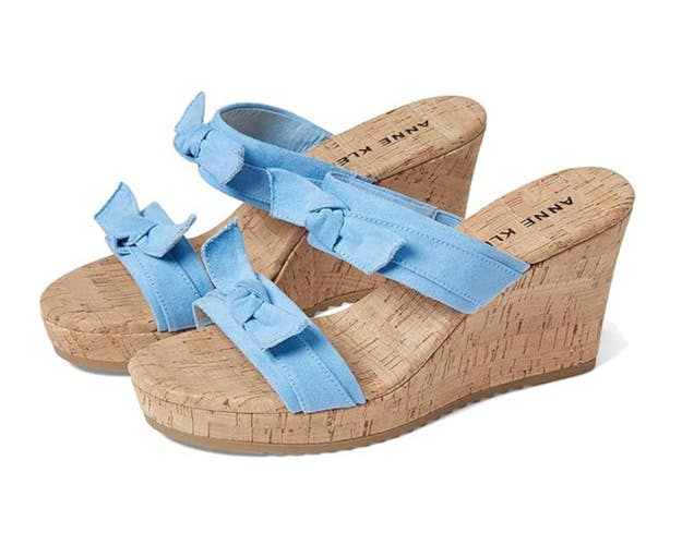 Anne Klein Wiona Sandals Women's US 7.5 M Light Blue Slip On Wedge Heel NCZ212