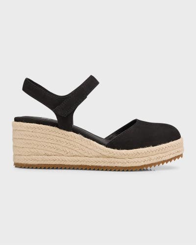 Eileen Fisher Nessa Sandals Women's 10 Black Suede Wedge Heel Espadrille NCZ257