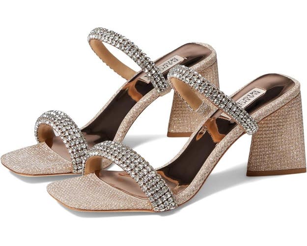 Badgley Mischka Frankie Sandals Women's 6 Pale Gold Square Toe Block Heel NCZ232