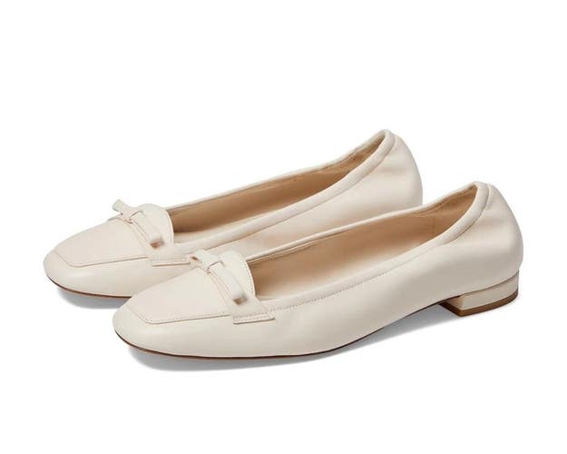 Stuart Weitzman Tully Loafers Women's Seashell Leather Square Toe Slip On NCZ91