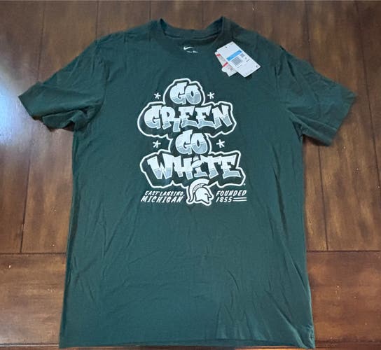 The Nike Tee Michigan State Spartans Go Green Go White Mens Size Medium NWT