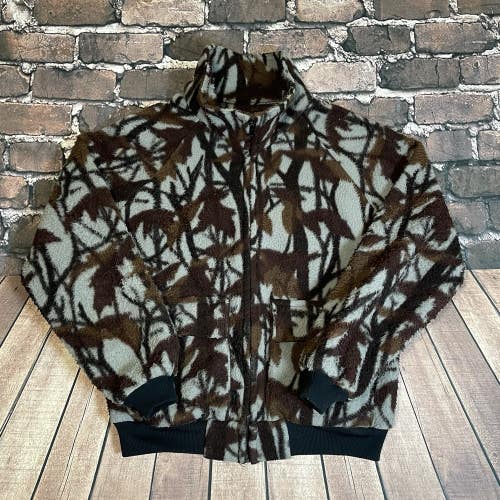 Vintage Himalayan Mens Camo Hunting Fleece Jacket Sz L Full Zip PolarFleece Coat