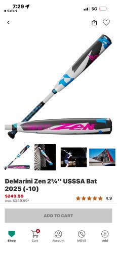 2025 DeMarini CF Zen Composite USSSA Certified Bat (-8) 23 oz 31" (Used)
