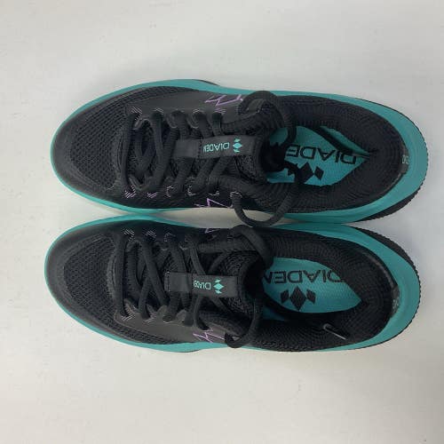 Used Diadem Court Flo Black/Teal M 5.0, W 6.5 Tennis Shoes