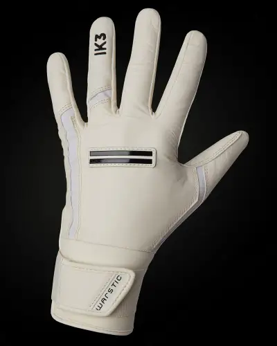 WARSTIC SMALL IK3 PRO CABRETTA LONG CUFF BATTING GLOVES "BONE" (New)(Off-White)