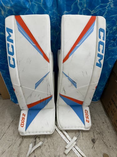 Orange/White/Blue 35" Senior CCM axis 2 Goalie Leg Pads (Used)