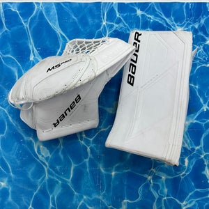 White Intermediate Bauer Supreme M5 Pro Goalie Gloves & Blockers Full Right (Used)