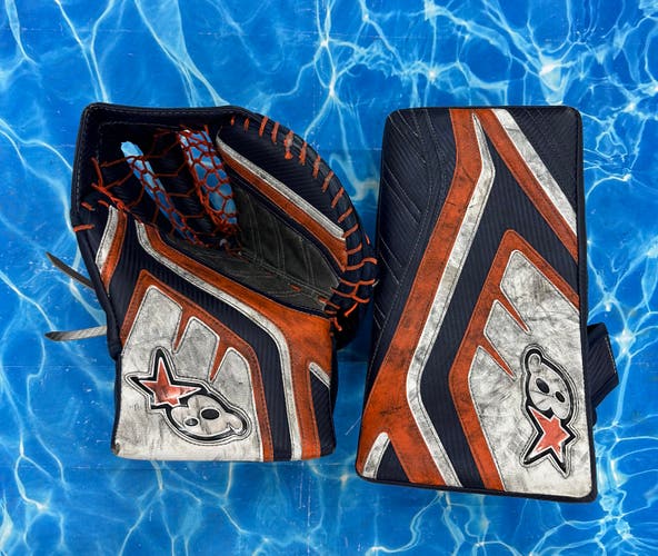 Orange Senior Brian's G-Netik IV Pro Goalie Gloves & Blockers Regular (Used)