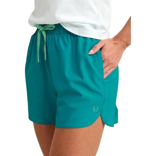 HUK Pursuit Volley Swim Shorts Women's XS Algiers Blue Drawstring Waist DSGL1065