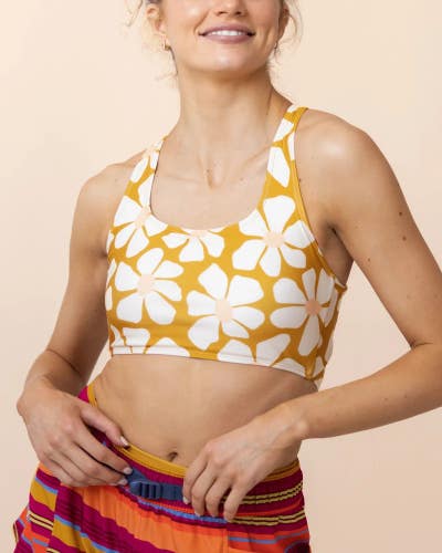 Nani Cross Up Top Women's S Solis Daisy Print Scoop Neck Crop Swimwear DSGL1042