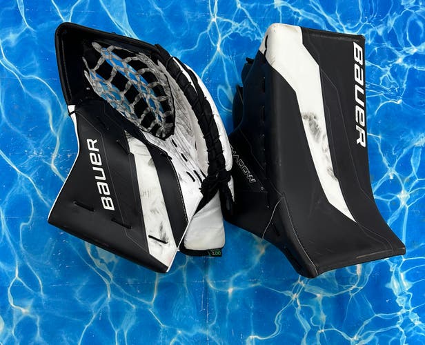 White Senior Bauer Supreme Shadow Goalie Gloves & Blockers Regular (Used)