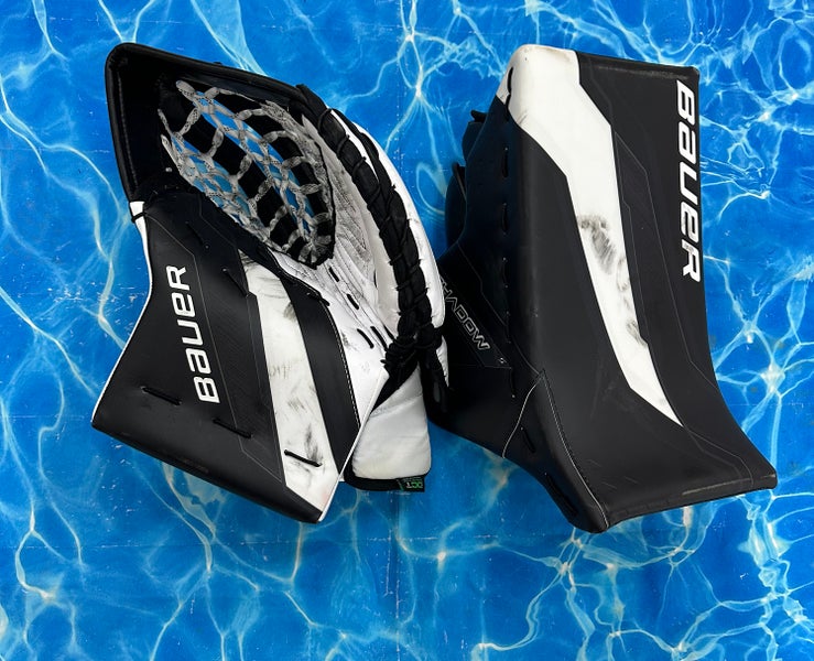 White Senior Bauer Supreme Shadow Goalie Glove & Blocker | Regular (Used)