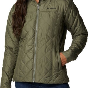 Columbia Copper Crest Quilted Jacket Womens 1X Green Long Sleeve Hooded FTS358