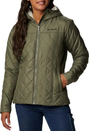 Columbia Copper Crest Quilted Jacket Womens 1X Green Long Sleeve Hooded FTS358