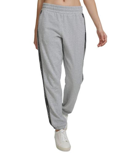 Calvin Klein Jogger Pant Womens Small Gray Fleece Logo Stripe Performance FTS365