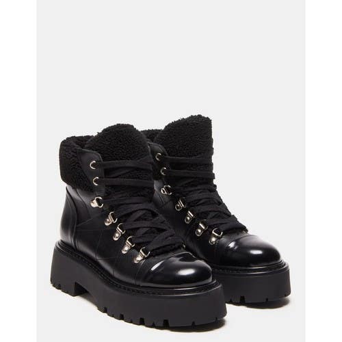 Steve Madden Reyen Boots Womens 6 Black Faux Leather Round Toe Platform JOBB1865