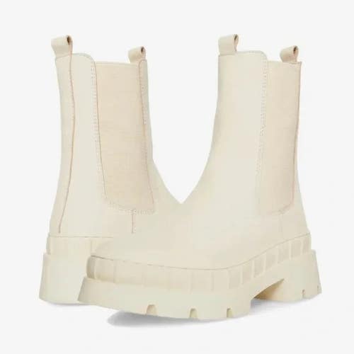 Steve Madden Barclay Boots Women's US 7.5 Bone Leather Lug Sole Chelsea JOBB1832